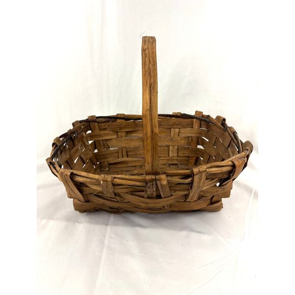 Primitive Split Oak Farmhouse Gathering Woven Basket Made in Italy 16"x13"x13" - Picture 1 of 12